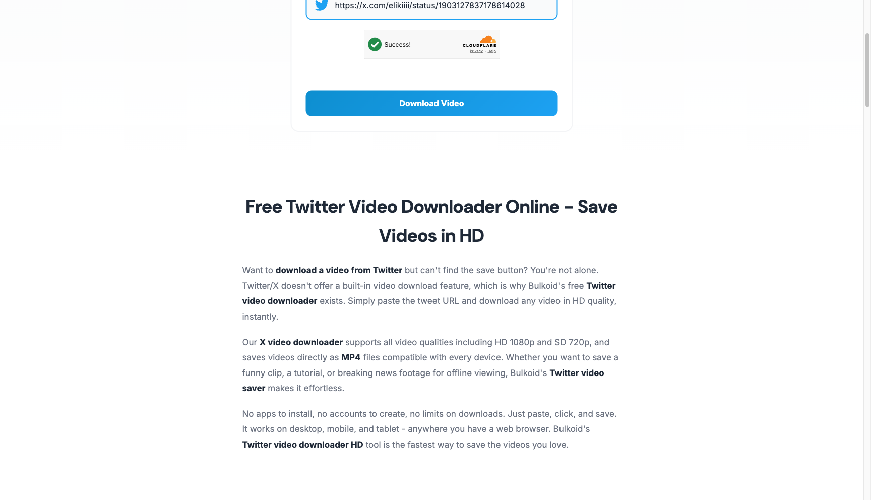 Pasting a tweet URL into Bulkoid Twitter Video Downloader