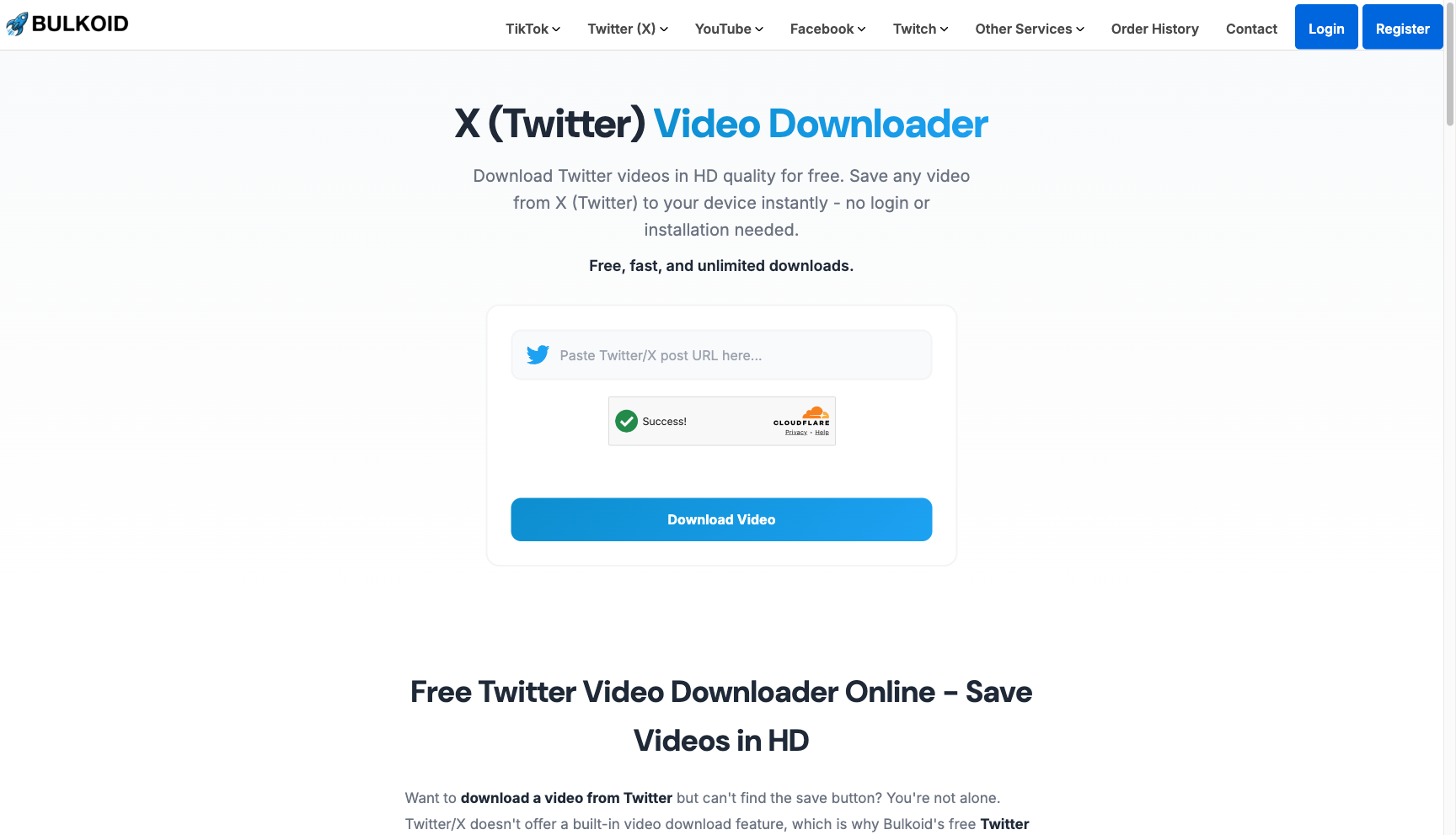 Bulkoid Twitter Video Downloader - free online tool to save X videos in HD